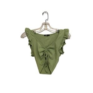 ZARA cinched crop top with filly ruffle sleeves!